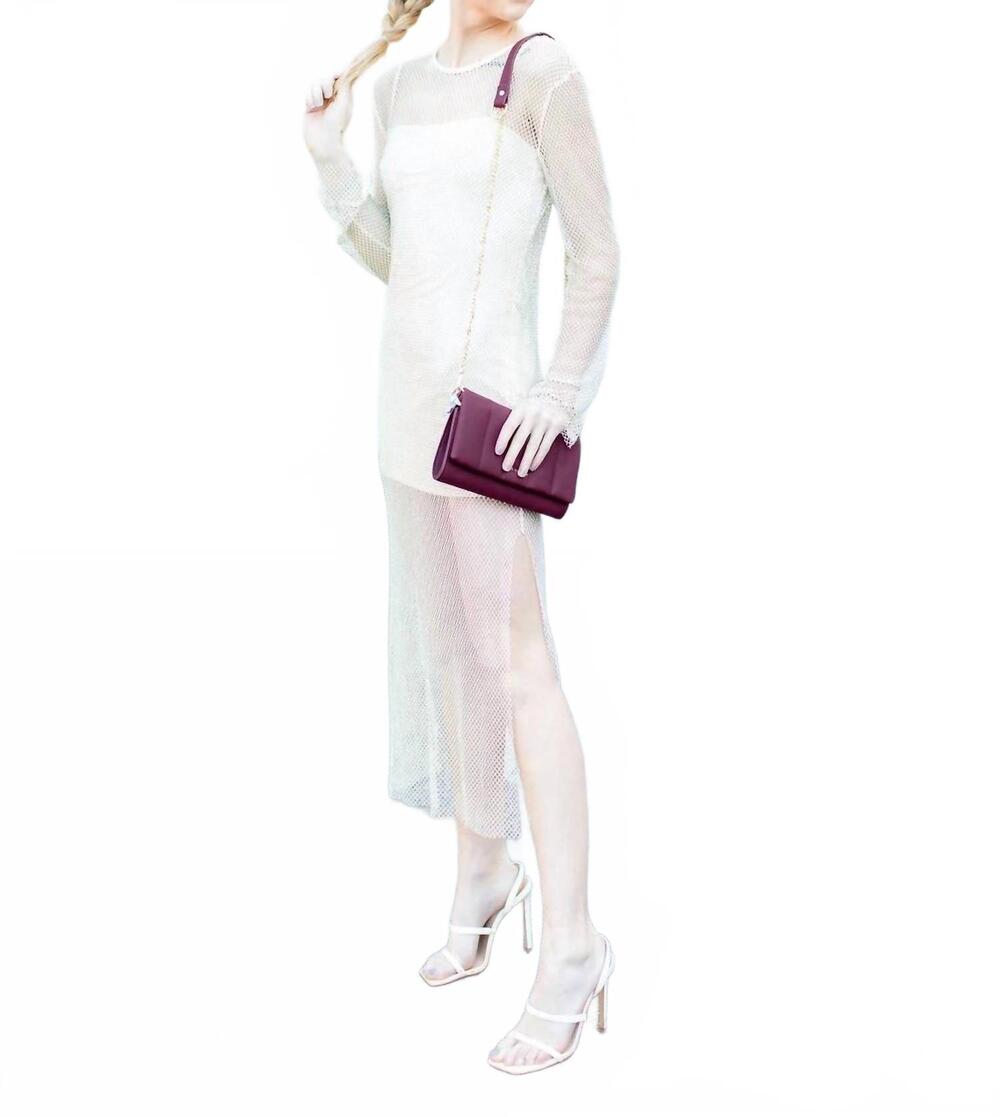 NEW MABLE flat mesh shine midi dress in white